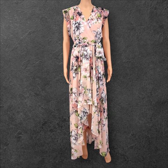 Eliza J Womens Blush Pink Romantic Floral Cascading Ruffle High-Low Hem Dress 2 - Picture 3 of 16